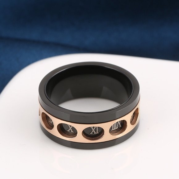 Stainless Steel Roman Numerals Spinner Ring - Picture 4 of 9